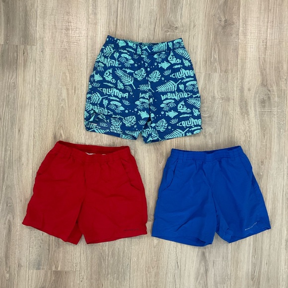 Columbia Boys Shorts Set: Blue, Red, and Patterned Swim Trunks - Picture 1 of 5